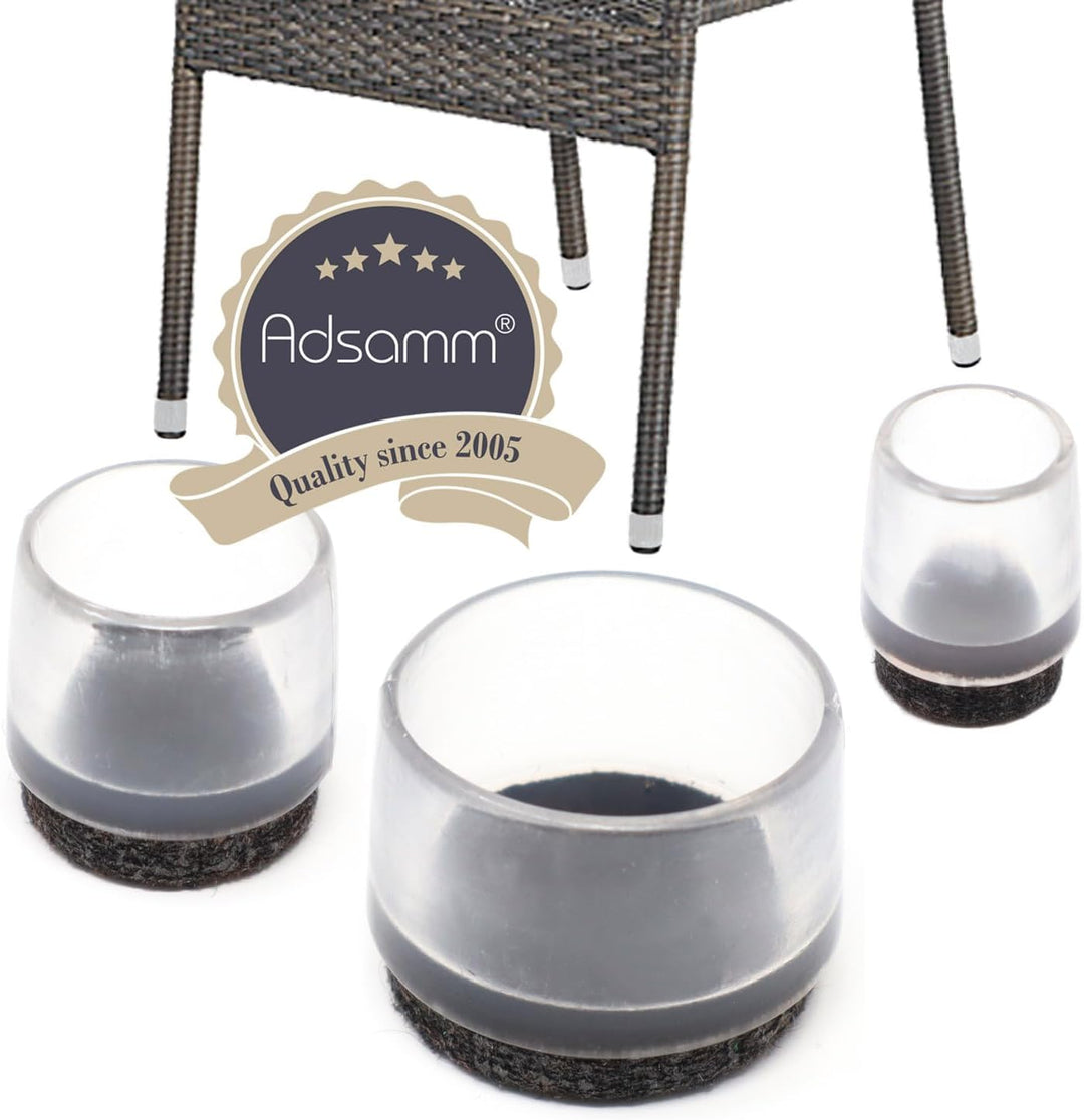 Adsamm® / 32 x Stuhlbeinkappen mit Filz / Transparent / Ø 17 - 18 mm / rund / Filz-Möbelgleiter für