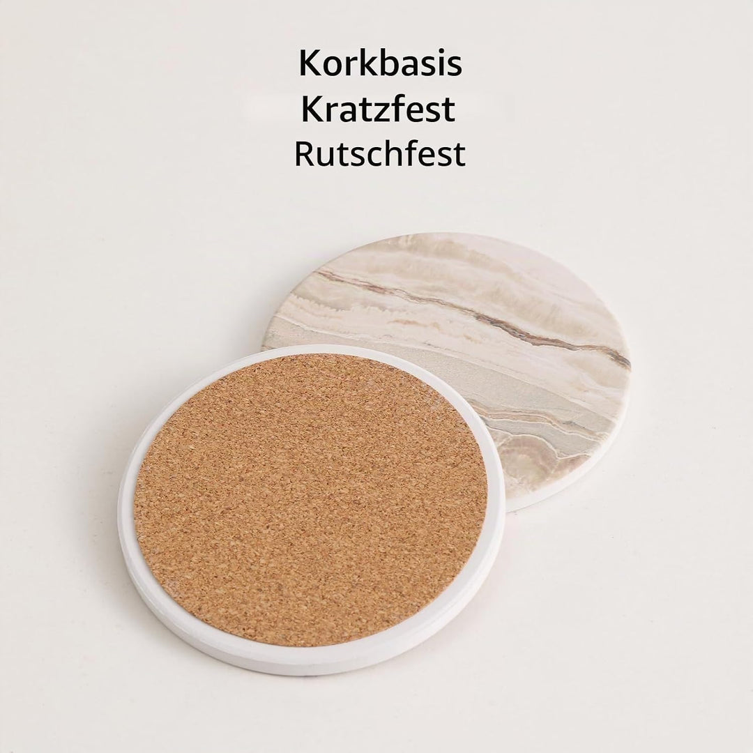 LIFVER Marmor Glas Untersetzer-Set 6er, Absorbierend Mit Korkboden Und Halter, Für Getränke in Bars,