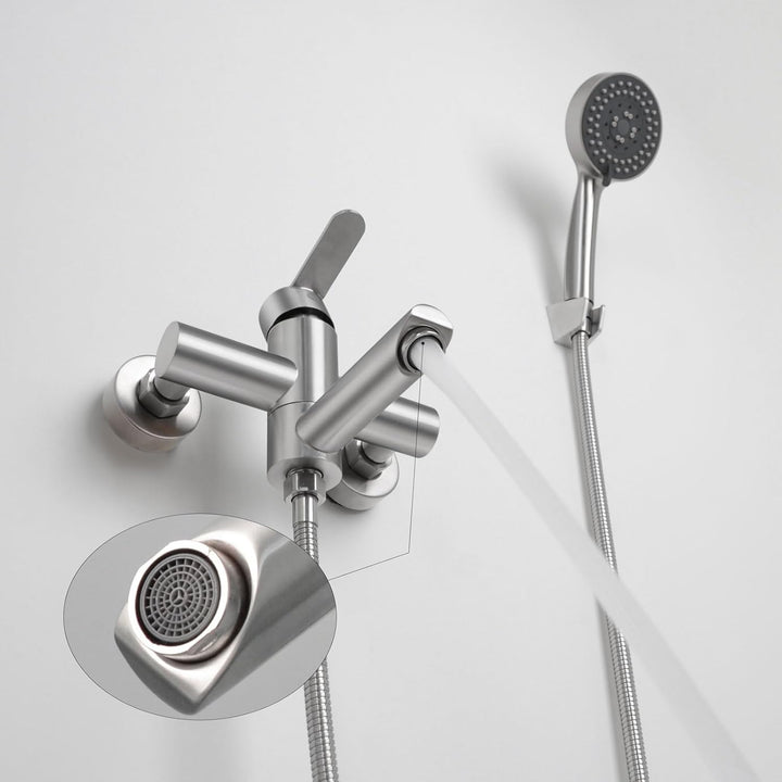 PHASAT Wandmontage Badewannenarmatur mit Handbrause Nickel Badewannenarmaturen mit 90 ° drehbarer Au