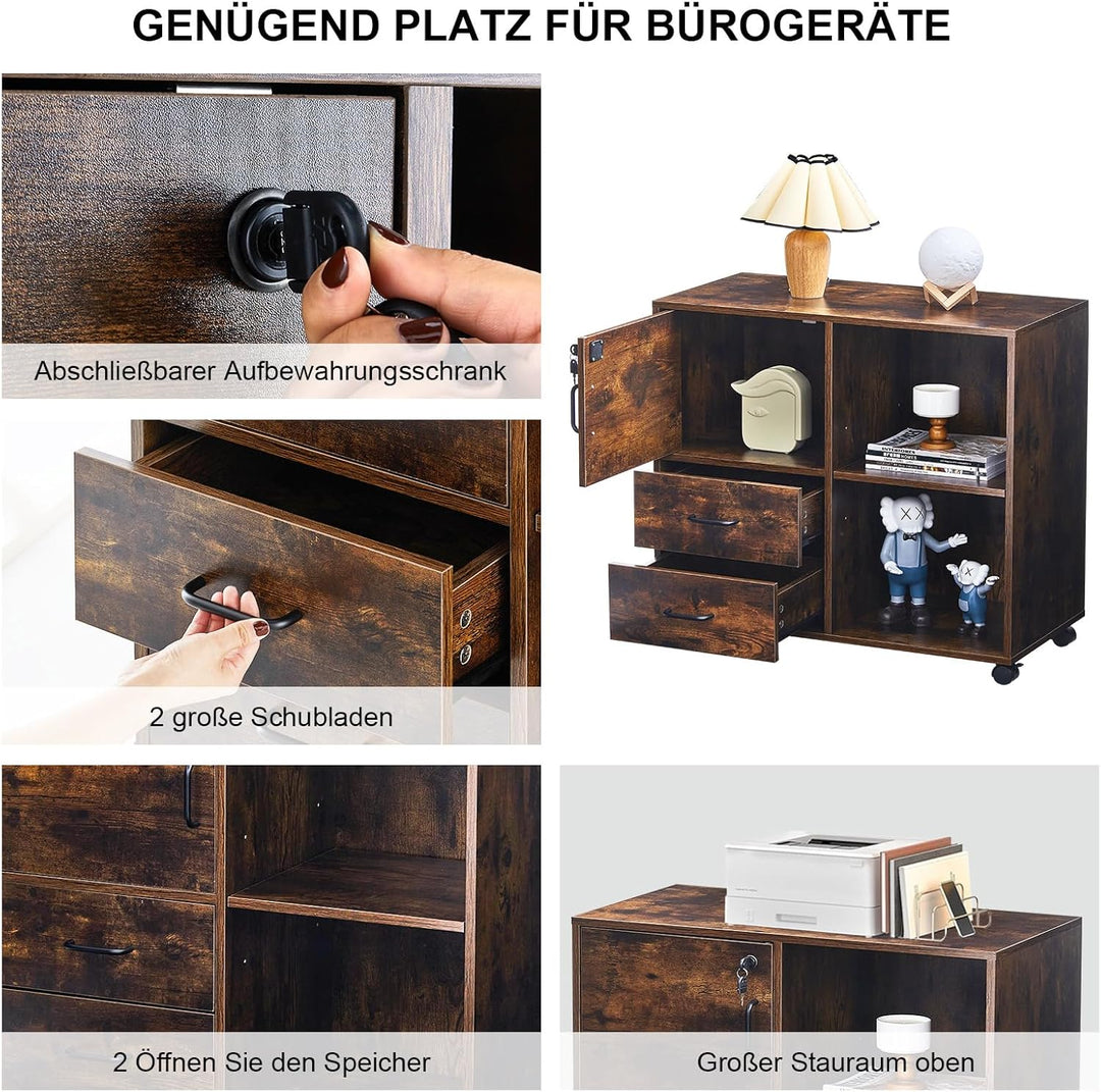 ZBAOLTO Rollcontainer Aktenschrank aus Holz, Abschliessbar Büroschrank mit Schubladen und Tür,Vertik