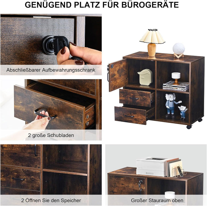 ZBAOLTO Rollcontainer Aktenschrank aus Holz, Abschliessbar Büroschrank mit Schubladen und Tür,Vertik