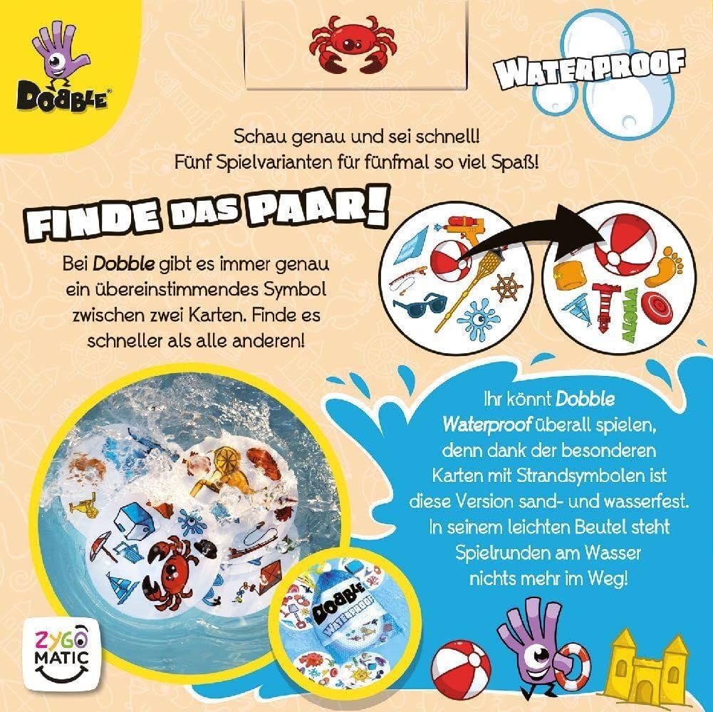 Zygomatic Asmodee Dobble Waterproof | Familienspiel | Kartenspiel | 2-8 Spieler | Ab 6+ Jahren | 15+