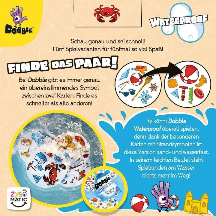Zygomatic Asmodee Dobble Waterproof | Familienspiel | Kartenspiel | 2-8 Spieler | Ab 6+ Jahren | 15+