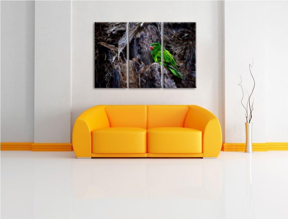 Dark grüner Papagei im Gehölz NewArt 3-Teiler Leinwandbild 120x80 Bild auf Leinwand, XXL riesige Bil