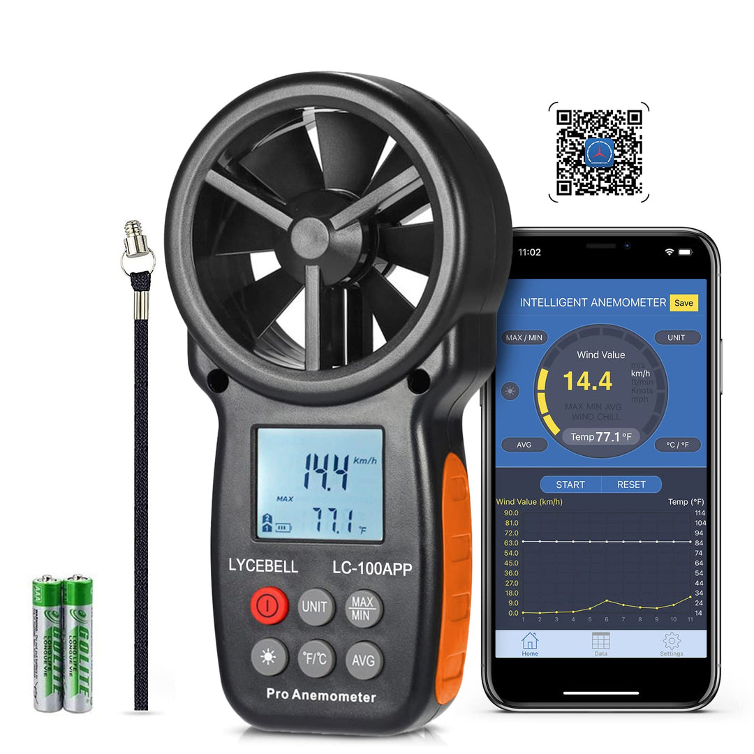 LYCEBELL Windmesser Windmessgerät, LC-100-APP Digital Anemometer, APP Connect mit drahtlosem Bluetoo
