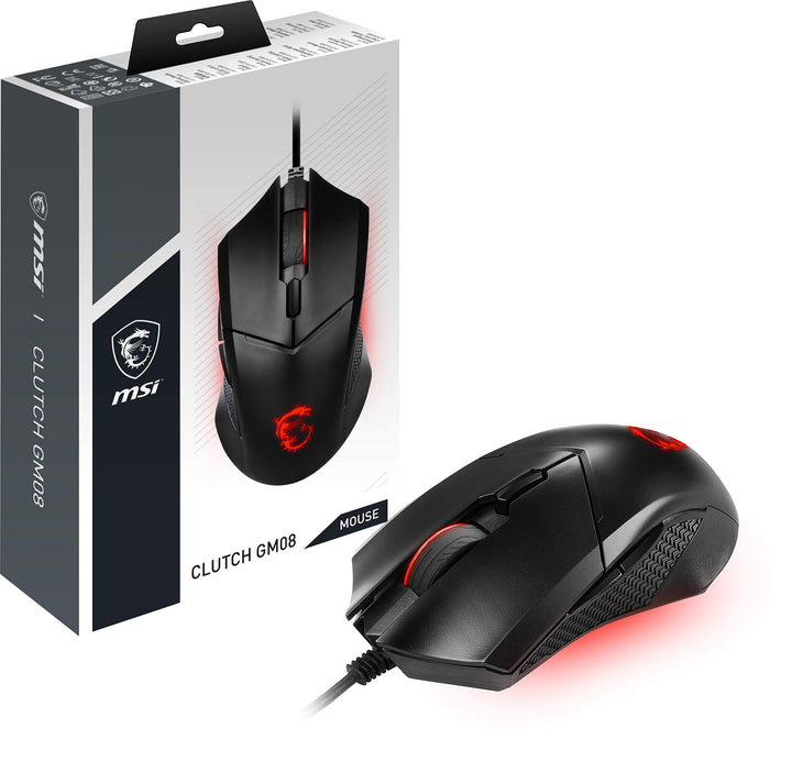 MSI Clutch GM08 Gaming Maus (kabelgebunden, PAW-3519 Sensor, 200-4200 DPI, 6 Tasten, schwarz, RGB Li