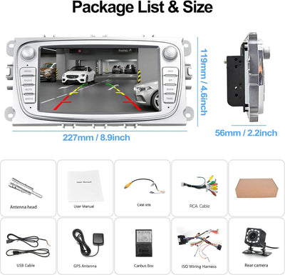 [1+32G] CAMECHO Android 13 Autoradio für Ford Focus mit Navi GPS 7 Zoll Kapazitiver Touchscreen Radi