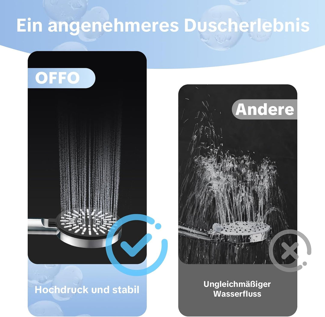 OFFO Filter Duschkopf mit Schlauch 1,6m und halterung, 90mm Duschbrause mit Kalkfilter und 3 Strahla