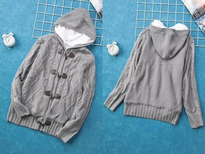 Aleumdr Strickjacke Damen Grobstrick Cardigan Lang Winter Damen Grobstrickjacke Strickmantel mit Kap
