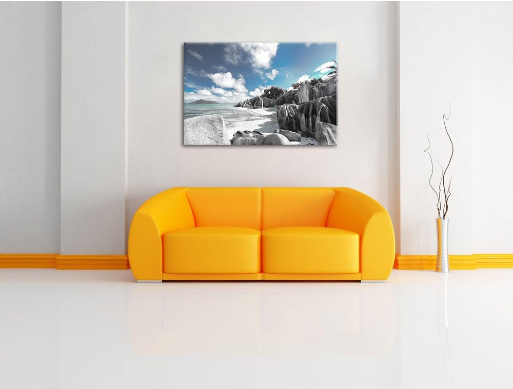 Pixxprint Seychellen Strand als Leinwandbild/Grösse: 100x70 cm/Wandbild/Kunstdruck/fertig bespannt,