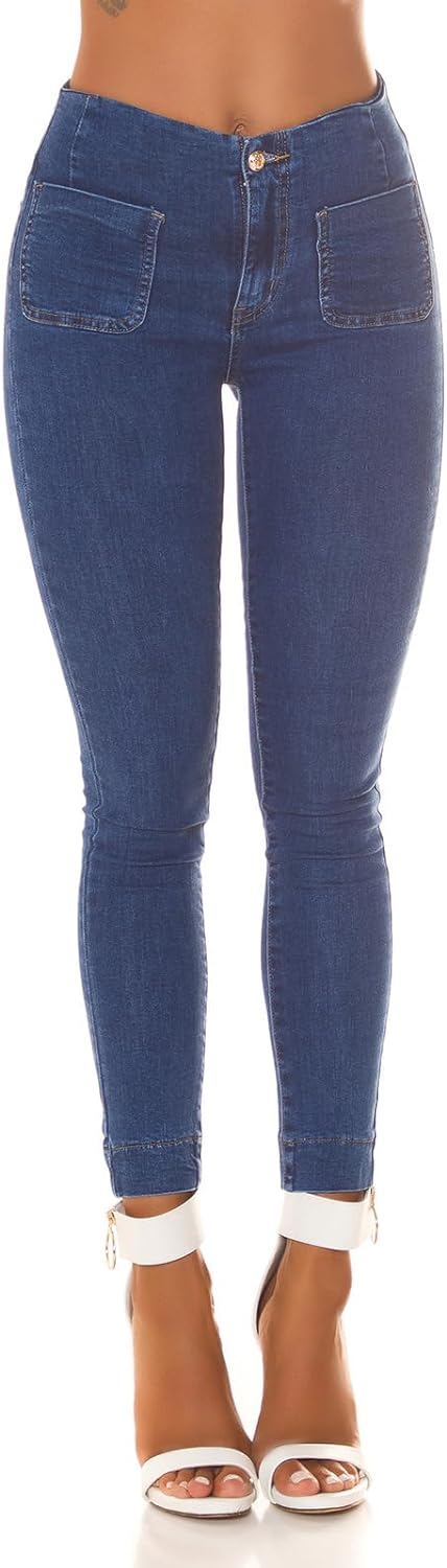 High Waist Skinny Jeans mit Fashion Taschen 36 Blau, 36 Blau