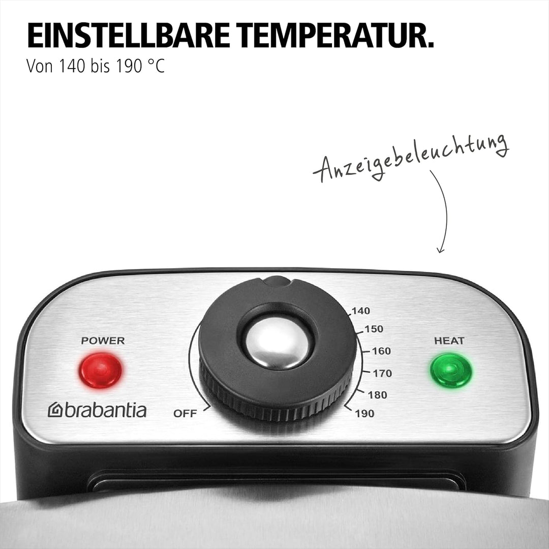 Brabantia BBEK1130 Fritteuse - Friteuse mit öl - 4 Liter - 2200 Watt - Kaltzone - Einstellbare Tempe