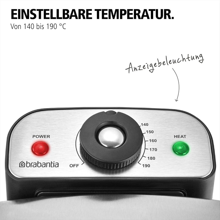 Brabantia BBEK1130 Fritteuse - Friteuse mit öl - 4 Liter - 2200 Watt - Kaltzone - Einstellbare Tempe