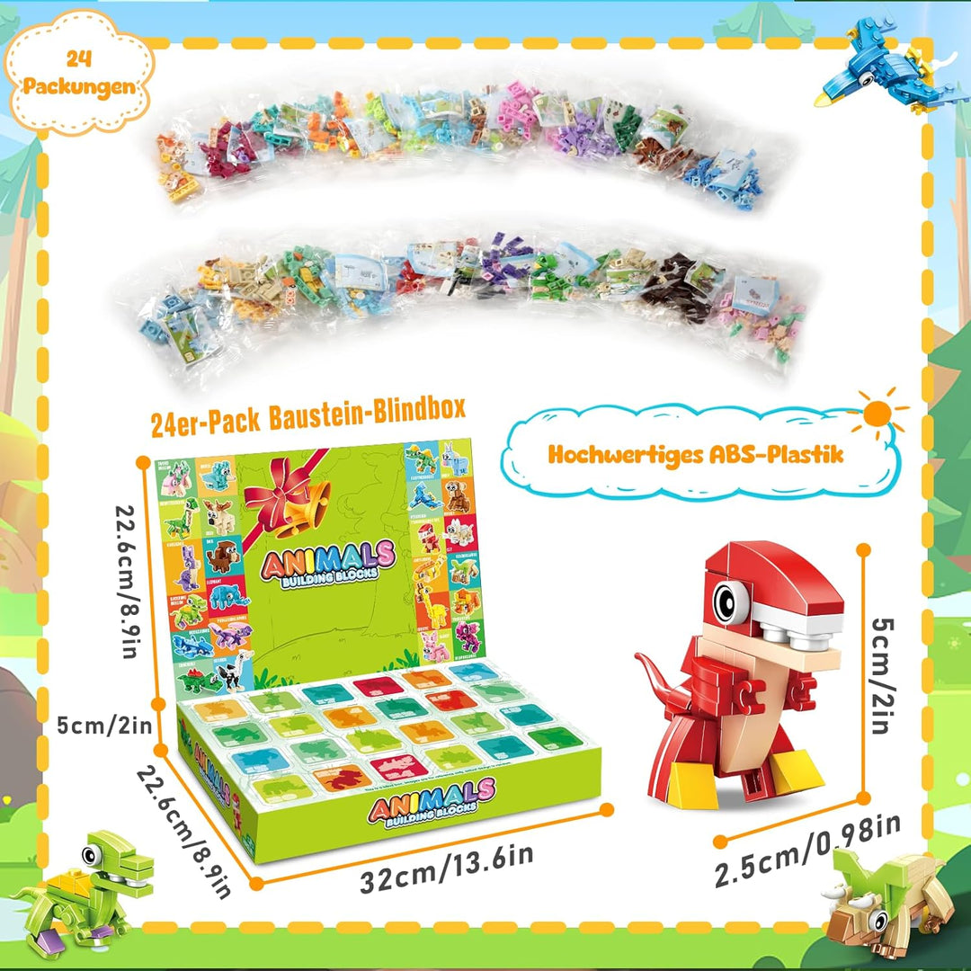 MOONTOY 24 Mitgebsel Kindergeburtstag Gastgeschenke, 3-in-1 Mini Bausteine Tiere Konstruktionsspielz