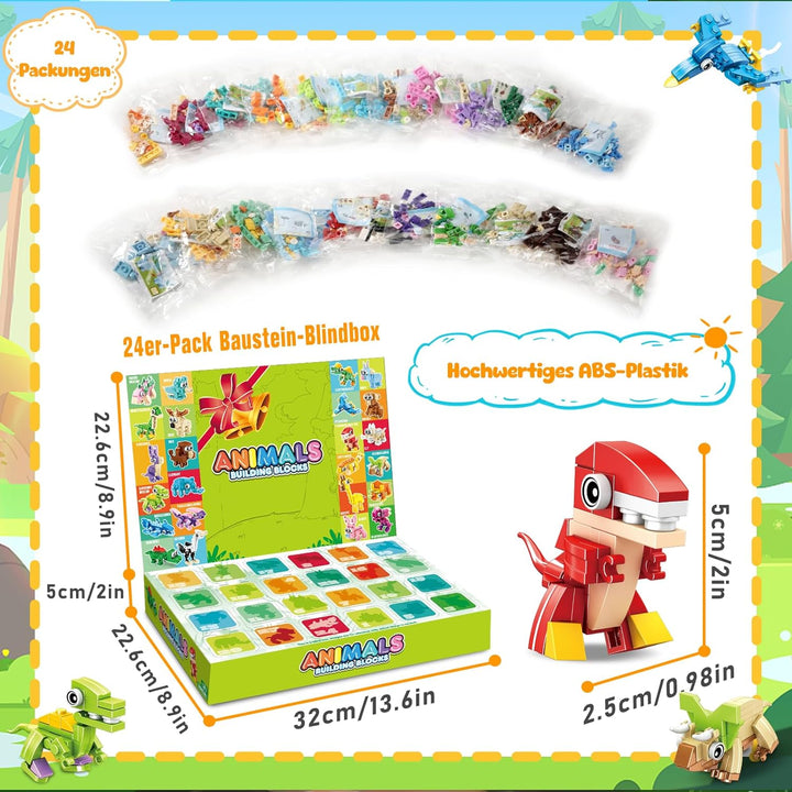 MOONTOY 24 Mitgebsel Kindergeburtstag Gastgeschenke, 3-in-1 Mini Bausteine Tiere Konstruktionsspielz