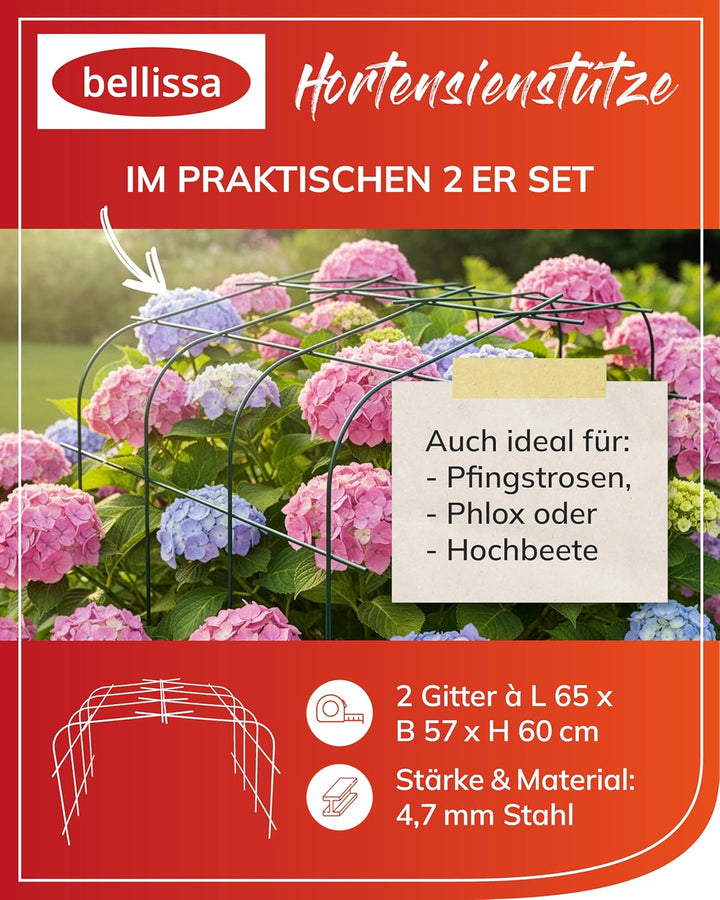 bellissa Annabelle Hortensienstütze 65 (2er Set) - Pflanzenstütze aus Stahl - 65 cm x 57 cm x 60 cm