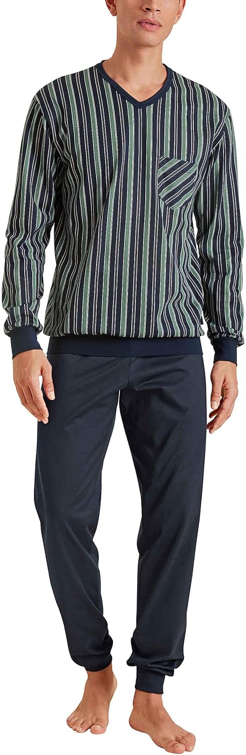 CALIDA Relax Imprint Bündchen-Pyjama Herren, Blue Night