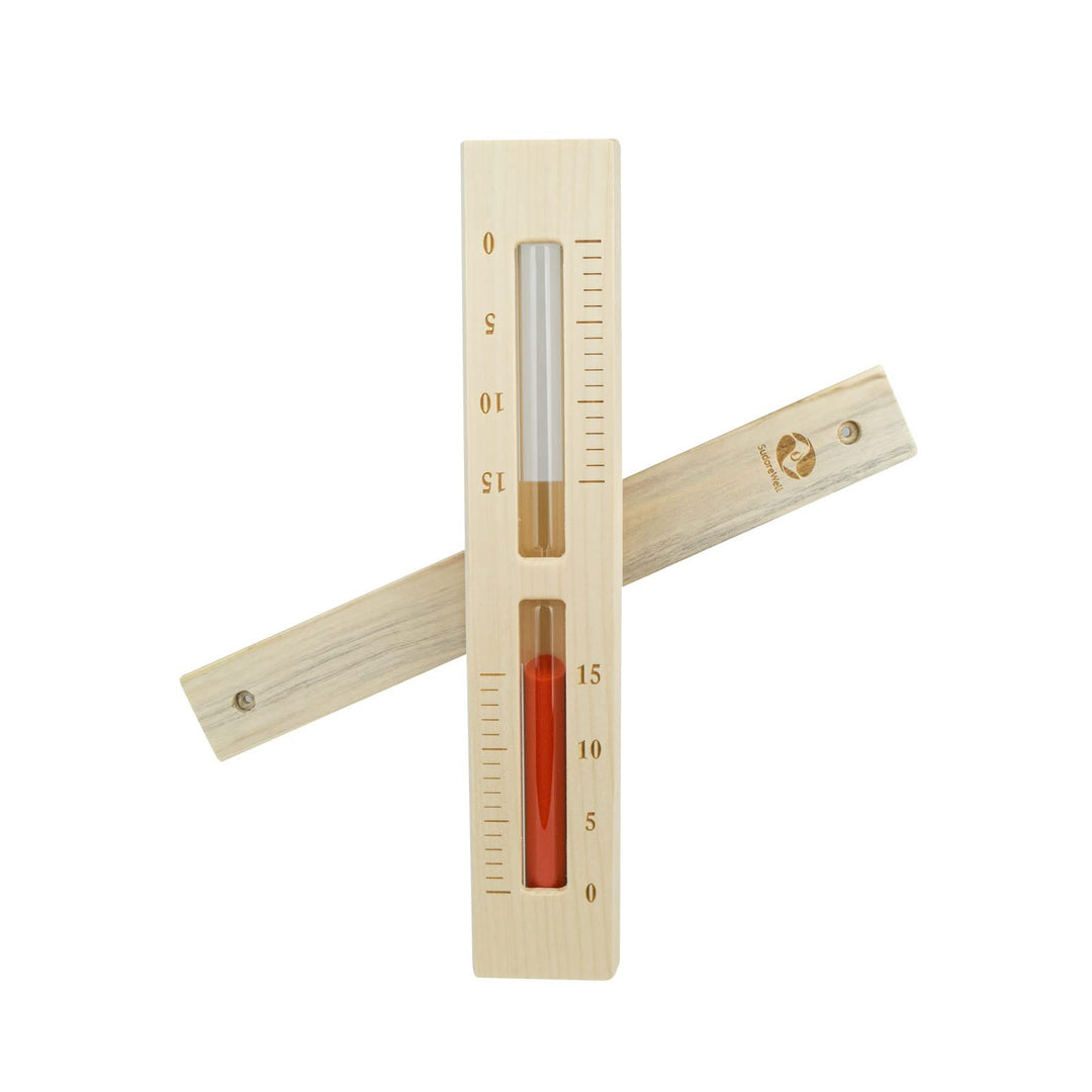 SudoreWell® Sauna Sanduhr Premium 15 Minuten aus Kiefernholz mit Bügel und rotem Sand
