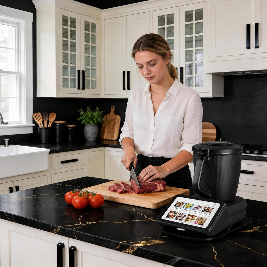 Upgraded Gleitbrett TM7 für Thermomix - Acrylglas Rollbrett mit 360° leichtgängige Teflon-Gleitern,