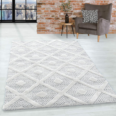 Teppich Wohnzimmer Hochflor Shaggy Teppich 3D Kariert Design 160x230 cm Teppich Grau - Teppich für S