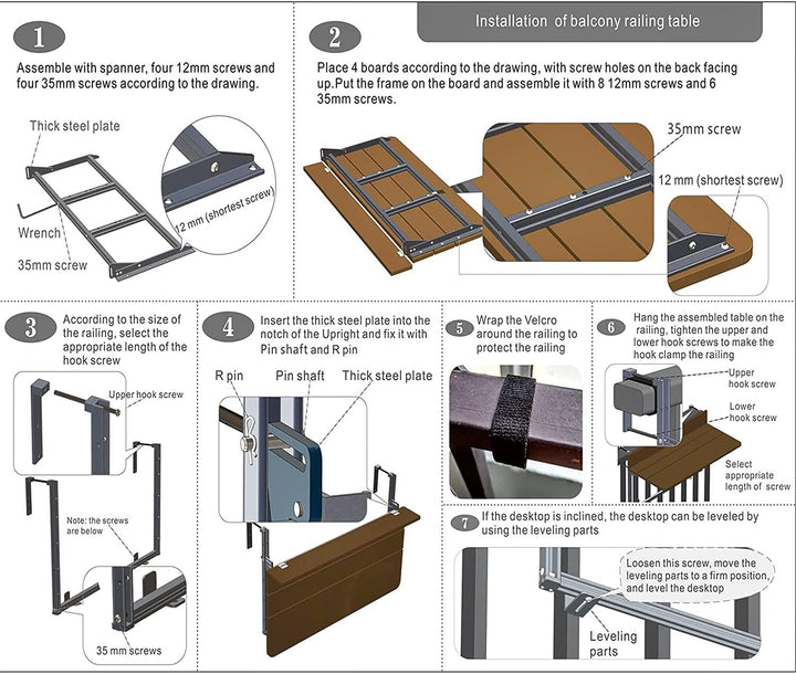 Gdmokle Klappbarer Balkonhängetisch Balkonklapptisch, 5-Fach höhenverstellbar, Aluminiumprofil-Tisch