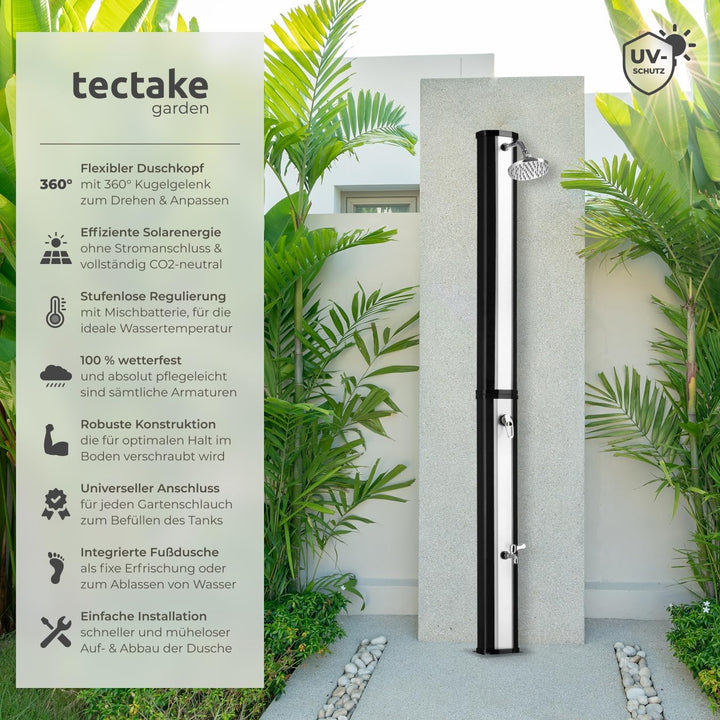 tectake® Solardusche 35 Liter, Gartendusche Regenduschkopf und Wasserhahn, warmes Wasser für Garten,