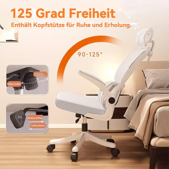 Ergonomischer Bürostuhl - Weiss | Höhenverstellbarer Schreibtischstuhl mit Hochrücken,Mesh und Lende