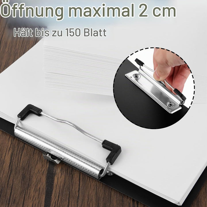 10er A4 Klemmbrett mit Klemmen, Clipboard A4, Schwarz Klemmbretter mit Loch, Schreibbrett für Geschä