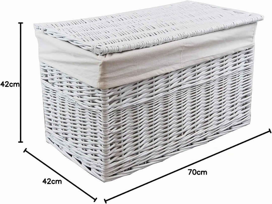 DVier Wäschekorb Weide weiss rechteckig Bezug Deckel 70x42 H.42 08WRt02-d