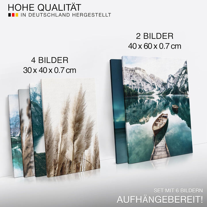 Novart Wandbilder Set Natur Berge See Aurora Grün - KEIN EXTRA RAHMEN BENÖTIGT - Modern Deko - Wohnz