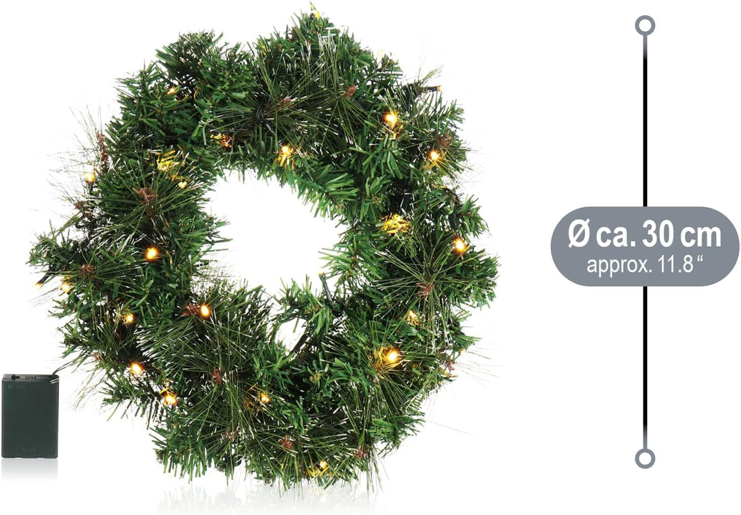 COM-FOUR® LED Türkranz Weihnachten - Adventskranz mit LED-Beleuchtung - tolle Weihnachtsdeko - 30 wa