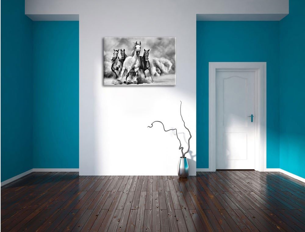 Pixxprint Western Pferde in Wüste als Leinwandbild/Grösse: 100x70 cm/Wandbild/Kunstdruck/fertig besp