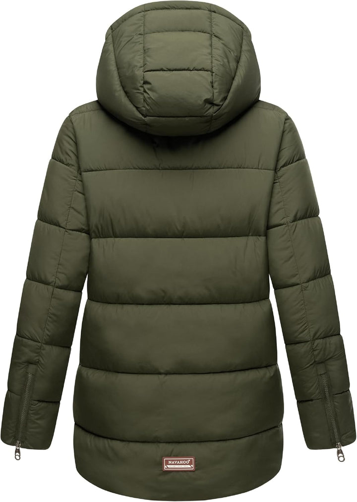 Navahoo Damen Kurze Winterjacke Steppjacke warm mit Abnehmbarer Kapuze aus recycelten Materialien Wa