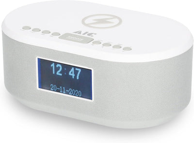AIC Radiowecker DAB mit Ladefunktion Bluetooth QI Funktion USB Dual Alarm 18DAB Weiss