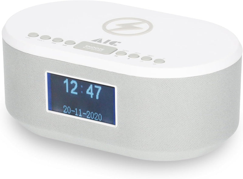 AIC Radiowecker DAB mit Ladefunktion Bluetooth QI Funktion USB Dual Alarm 18DAB Weiss