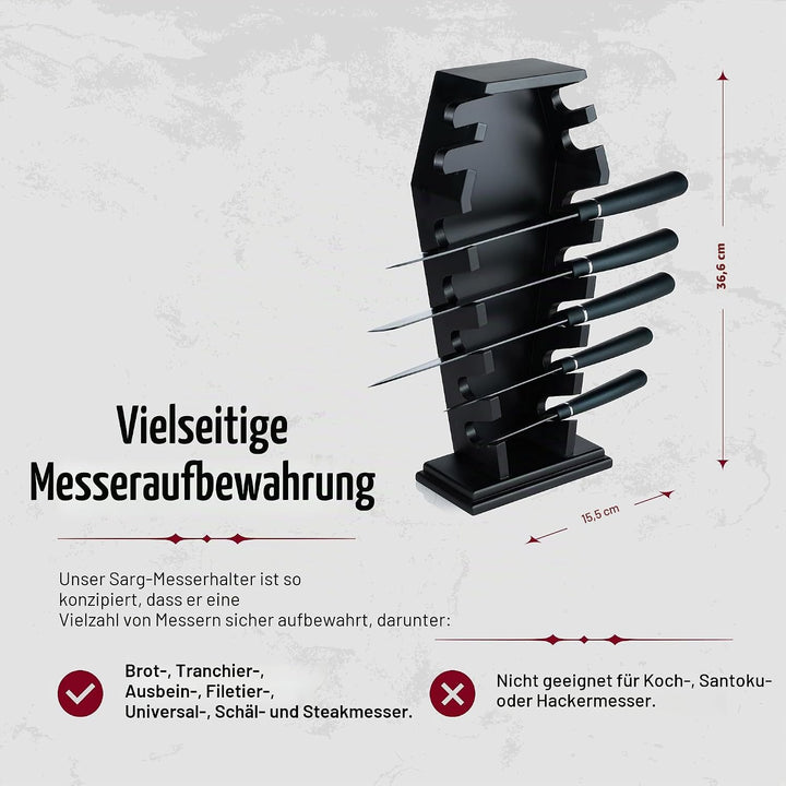 Sarg-Messerhalter Mit 14 Magneten für 7 Messer - Gothic-Küchendekoration und -Zubehör, Halloween-Mes