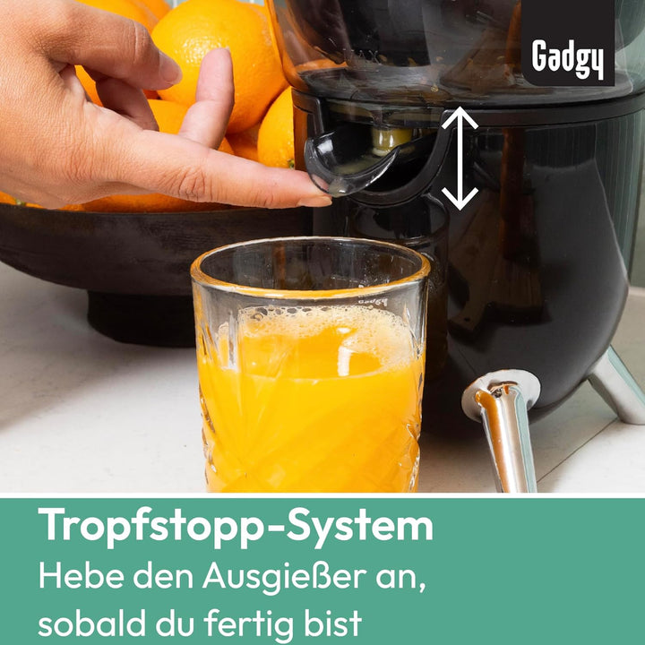 Gadgy Elektrische Saftpresse – Zitruspresse mit Anti-Tropf-Funktion, Zylindrisches Design, Anti-Stau