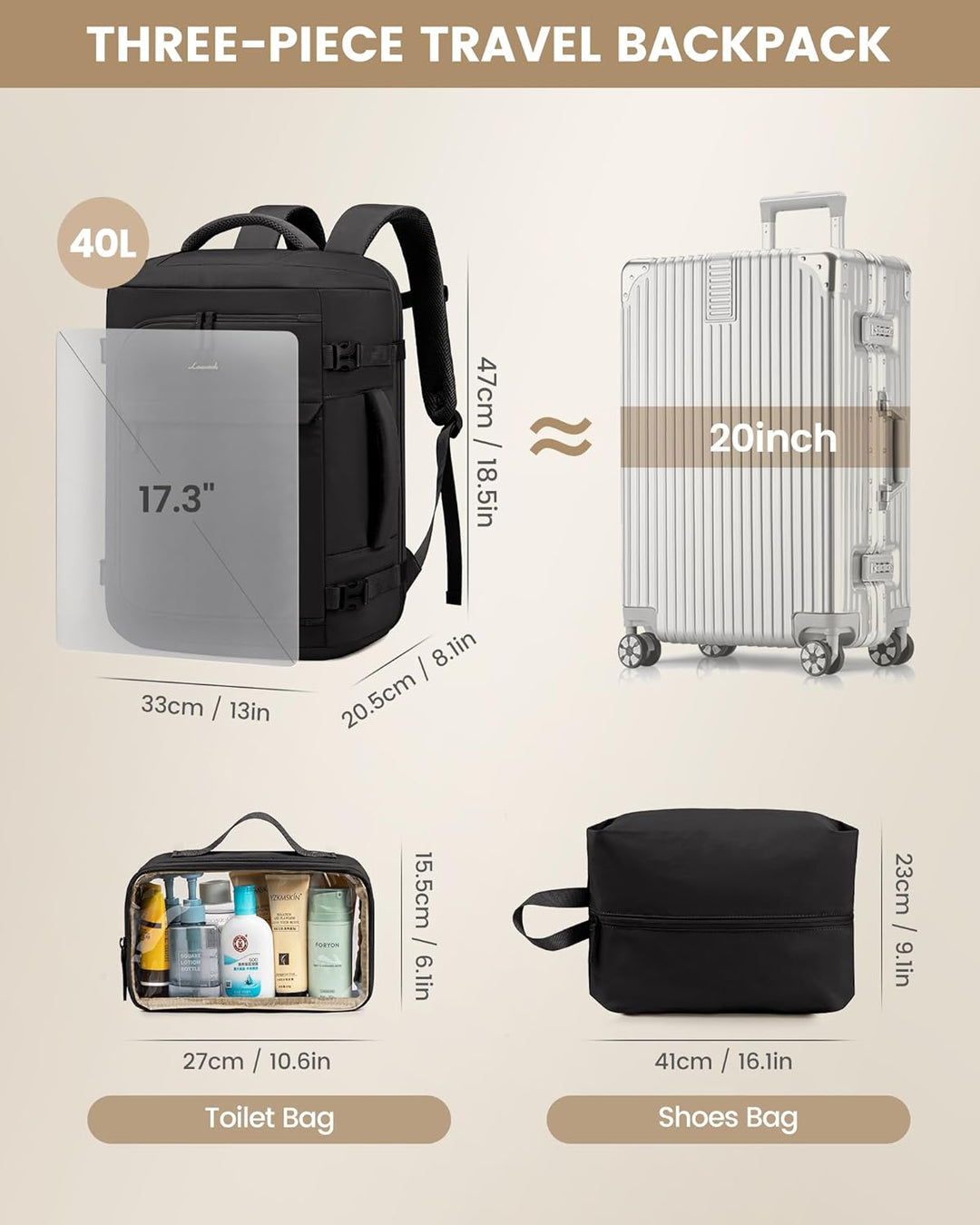 LOVEVOOK Reiserucksack Damen Herren, Handgepäck Rucksack Flugzeug, Travel Backpack Women, Laptop Ruc