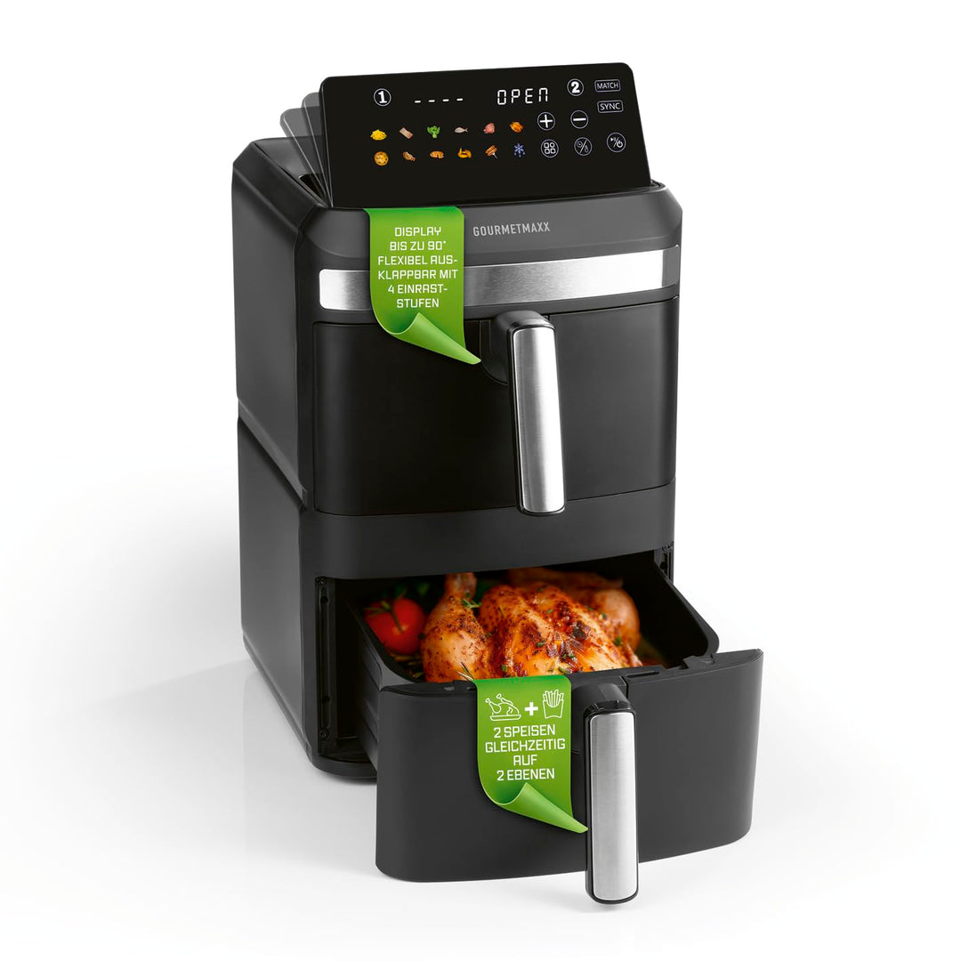 GOURMETmaxx FryUp XL vertikale Doppelkammer Heissluftfritteuse - 12 L | Airfryer mit Multi-Colour LE