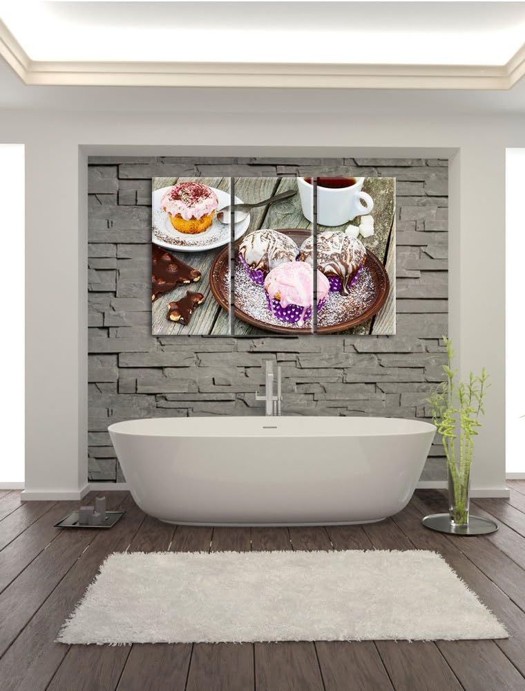 Pixxprint Köstliche Cupcakes als Leinwandbild/Grösse: 3 Teilig (120x80) cm/Wandbild/Kunstdruck/ferti