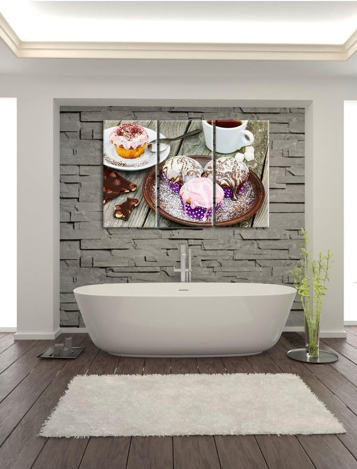 Pixxprint Köstliche Cupcakes als Leinwandbild/Grösse: 3 Teilig (120x80) cm/Wandbild/Kunstdruck/ferti
