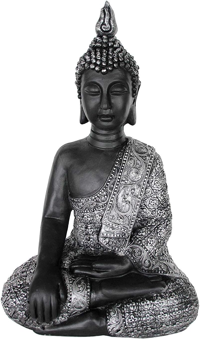 K&L Wall Art Sitzender Buddha Beton Grau Kunststein Feng Shui Deko Figur grosse Buddhastatue Garten