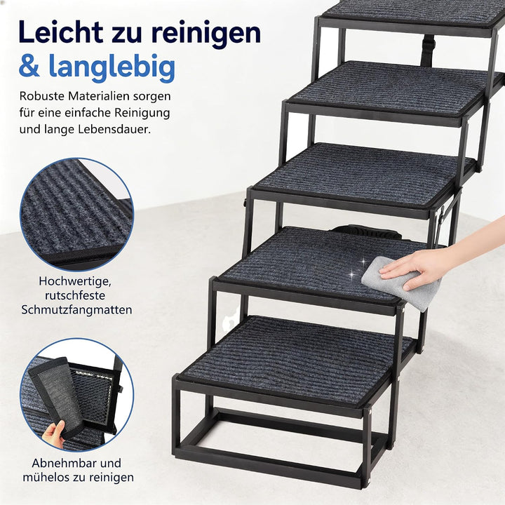 Thanaddo Hundetreppe Auto, 5-stufige Hundetreppe 80 cm für Grosse Hunde mit Teppich, Hunderampe Auto