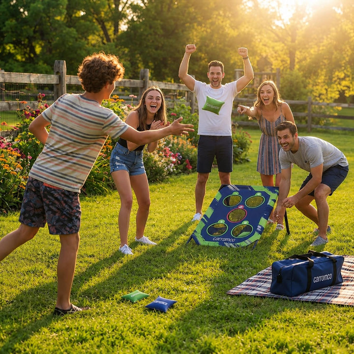 Carromco Bean Bag Toss I Wurfspiel für Garten &amp; Freizeit, mit 8 Bags | PARTYSPASS: Outdoor-Zielwurfs