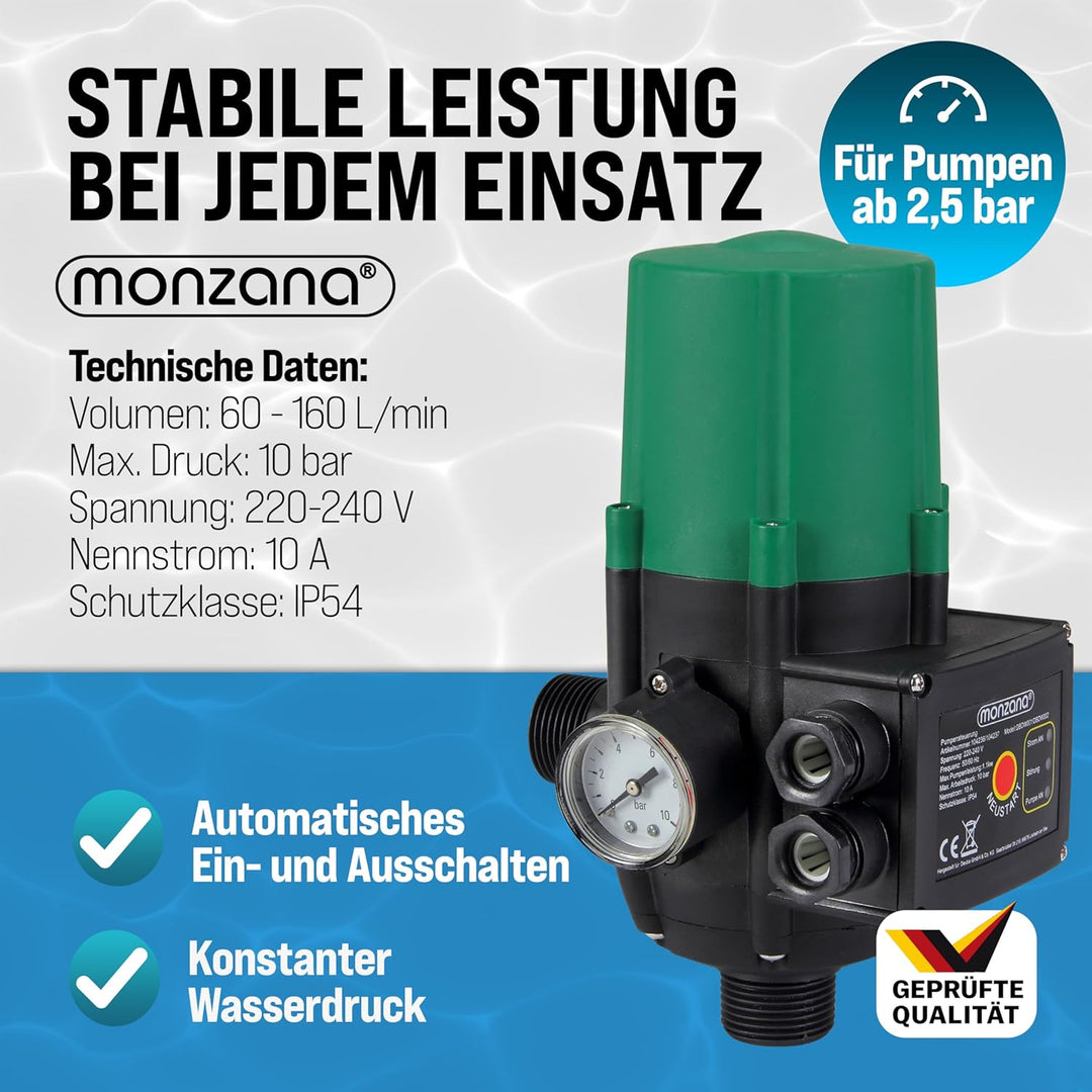Monzana Pumpensteuerung Druckwächter Baranzeige Kabel 10 bar Pumpensteuerung Druckschalter auto. Ein