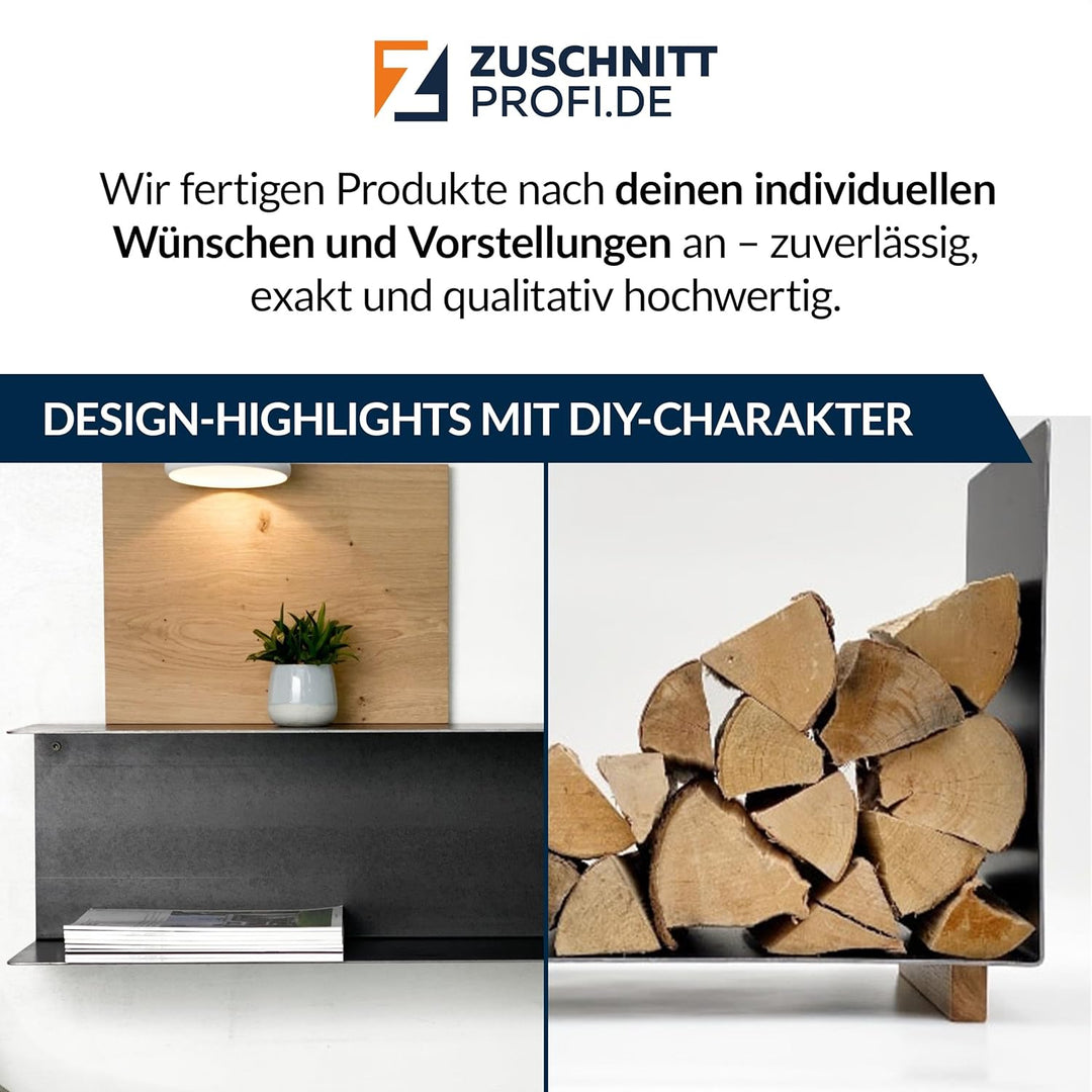 Design Kaminholz Aufbewahrung aus Schwarzstahl (60 x 34 x 47 cm) – handgefertigter Kaminholzkorb mit