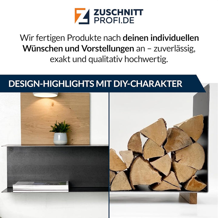 Design Kaminholz Aufbewahrung aus Schwarzstahl (60 x 34 x 47 cm) – handgefertigter Kaminholzkorb mit
