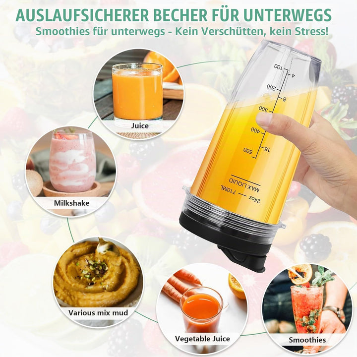Blender Cups &amp; Blattersatz für Ninja - 2 Pack 710 ml Cups mit 7 Flossen Blatt Ersatzteilen &amp; Bürsten
