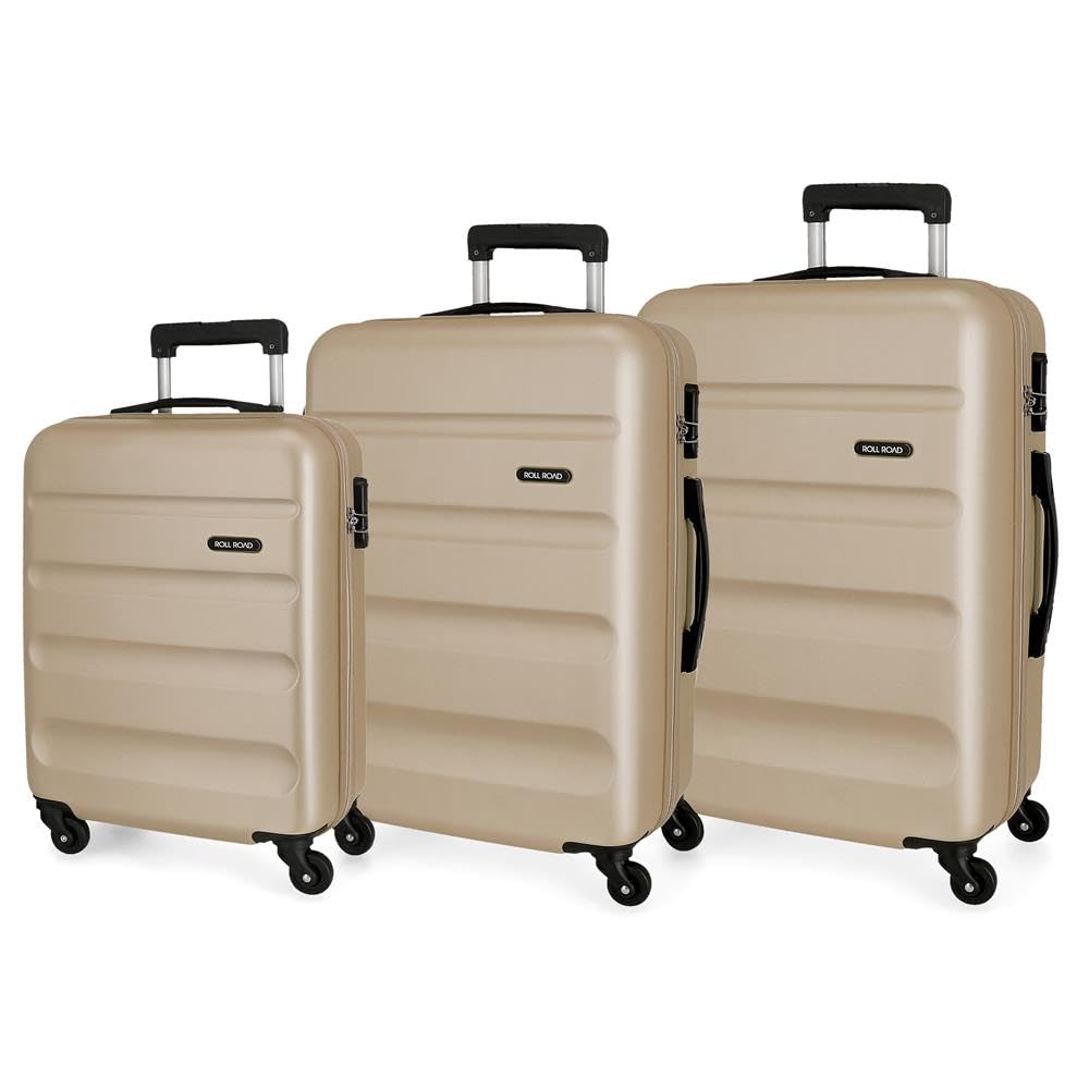 Roll Road Flex Kofferset Beige 54/64/74 cms Hartschalen ABS Kombinationsschloss 182L 4 Räder Handgep