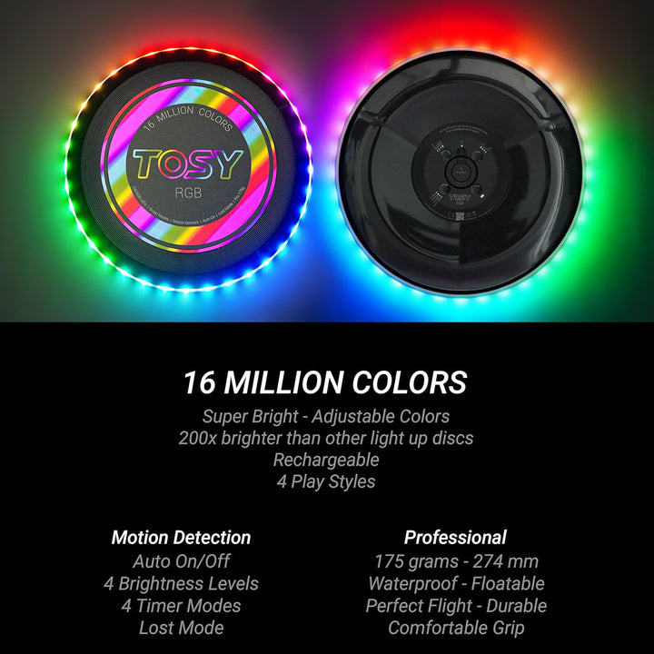 TOSY Flying Disc – 16 Millionen RGB-Farben oder 36 LEDs, Hell, Smart-Modi, automatisches Aufleuchten